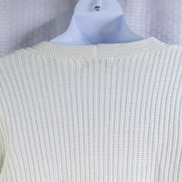 Rachel Zoe Size XL white vneck open knit sleeve long sleeve sweater V-Neck Knit - Picture 6 of 8